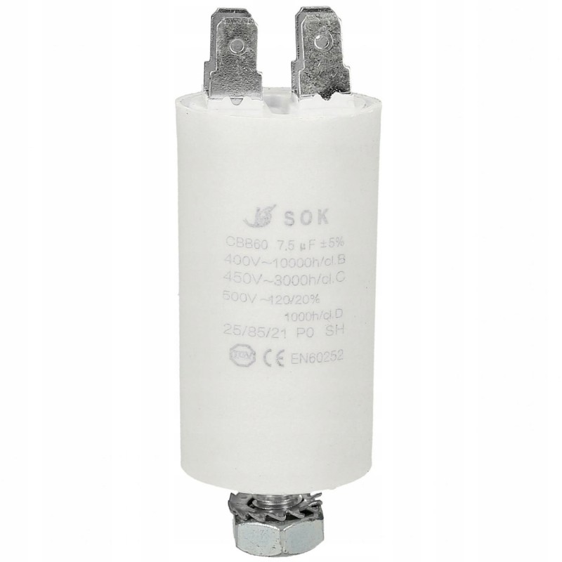 Конденсатор пусковой, 7.5 мкФ, 450V, с креплением 