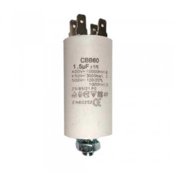 Конденсатор пусковой, 1,5 мкФ, 450V, с креплением 