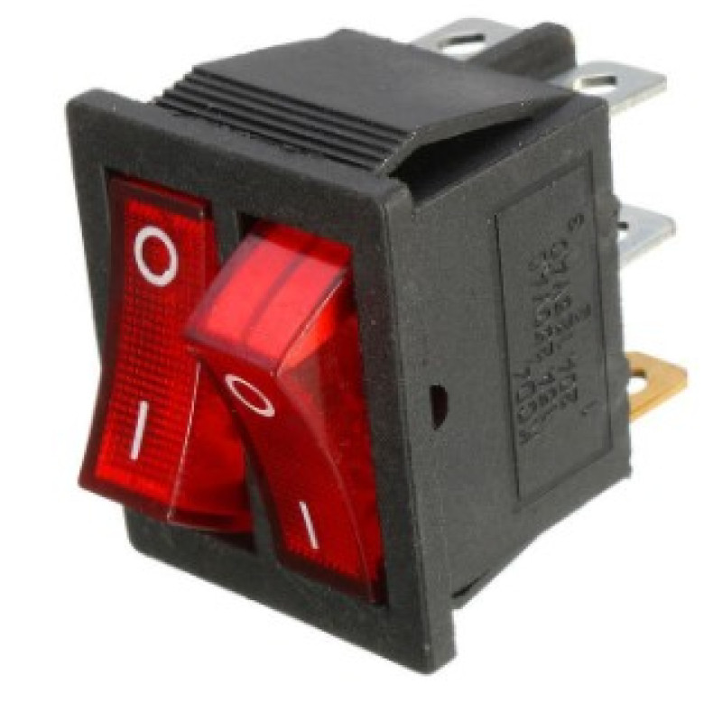 Выключатель двухклавишный, с индикаторной лампой, 15А-125В, 16А-250В, для водонагревателей